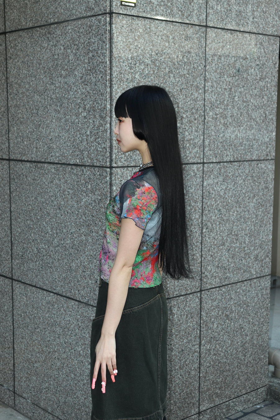 kotohayokozawa(コトハヨコザワ)のSHEER GRAPHIC TINY TOP PINK DUSTの