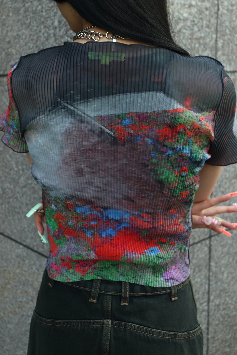 kotohayokozawa(コトハヨコザワ)のSHEER GRAPHIC TINY TOP PINK DUSTの