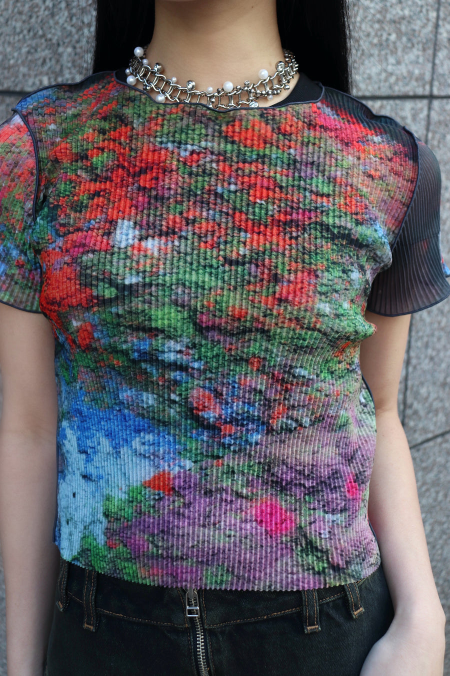 kotohayokozawa(コトハヨコザワ)のSHEER GRAPHIC TINY TOP PINK DUSTの