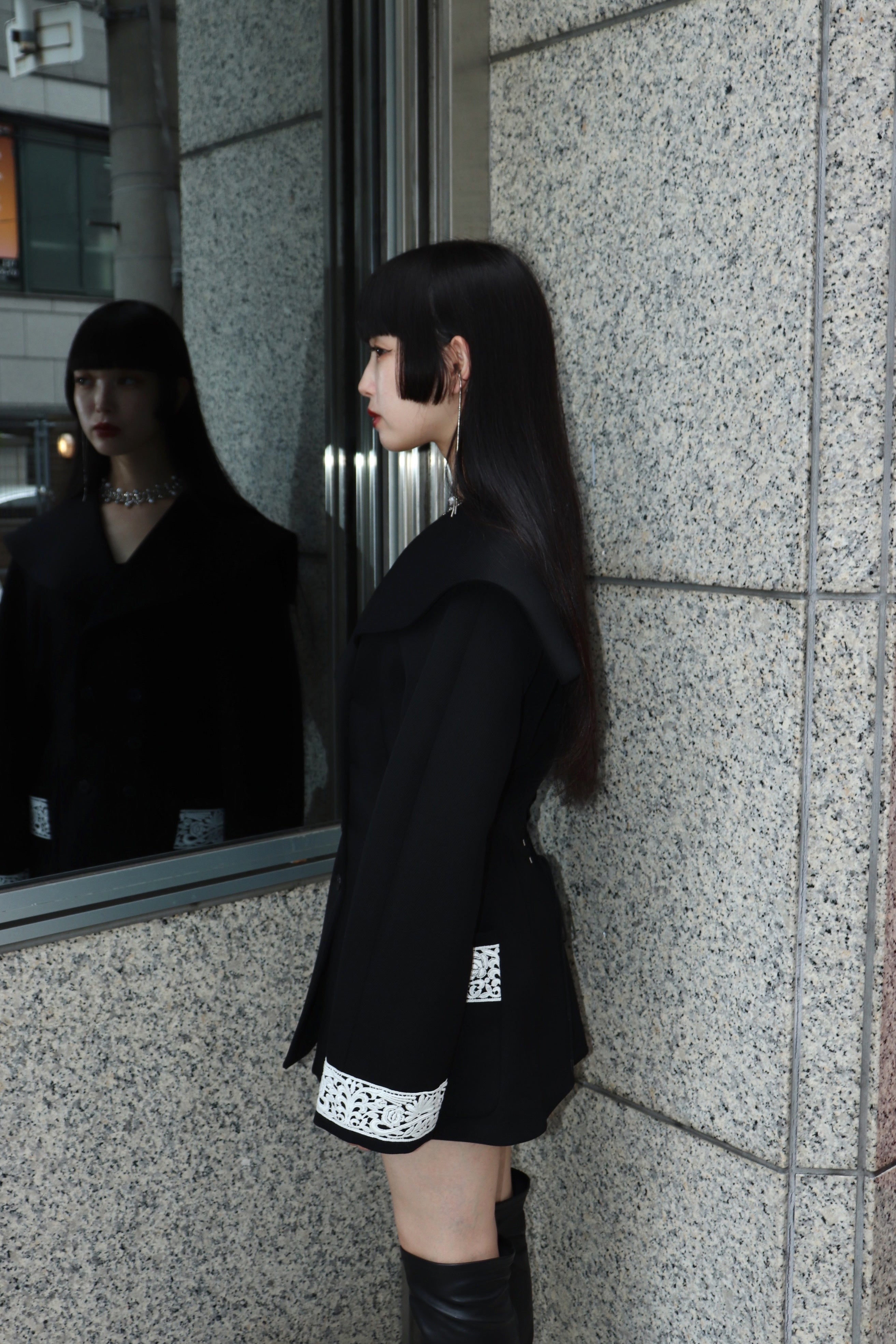 ジャケット・アウター fetico WOOL GABARDINE EMBROIDERED JACKET WOOL GABARDINE EMBROIDERED JACKET(2 BLACK): FETICO: WOMENS｜THE