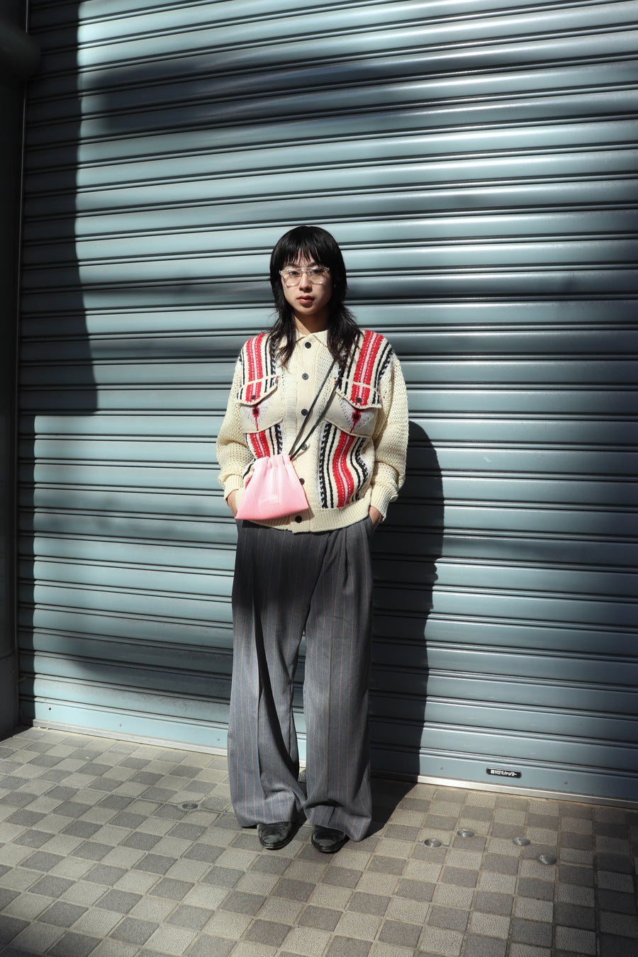 LASTFRAME  KASANE SACK BAG MINI(LIGHT PINK × NEON ORANGE)