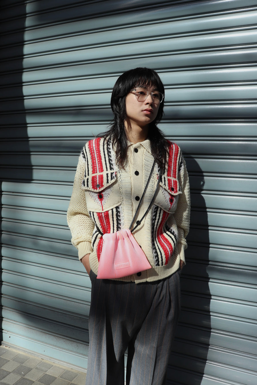 LASTFRAME  KASANE SACK BAG MINI(LIGHT PINK × NEON ORANGE)