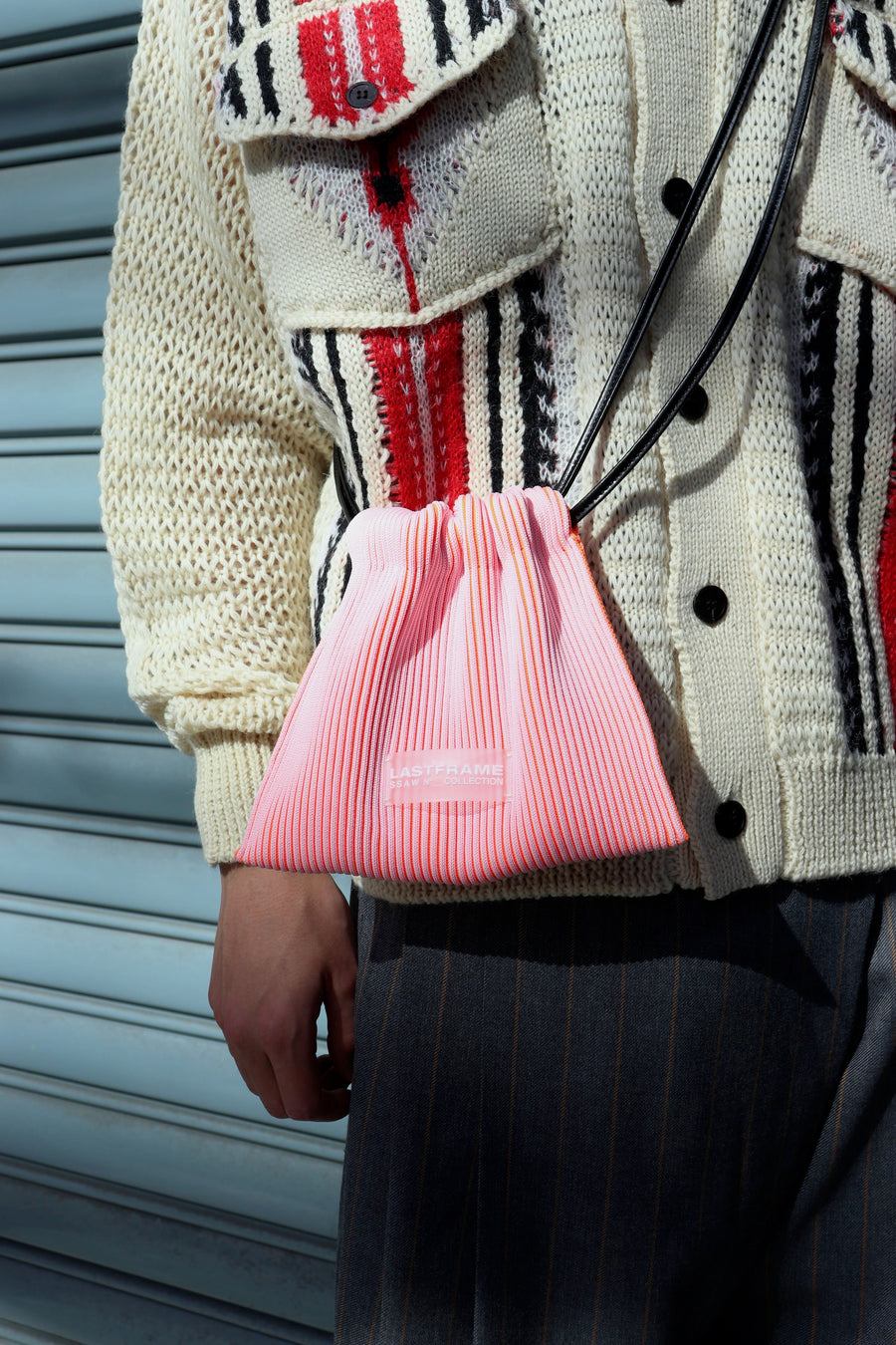 LASTFRAME  KASANE SACK BAG MINI(LIGHT PINK × NEON ORANGE)