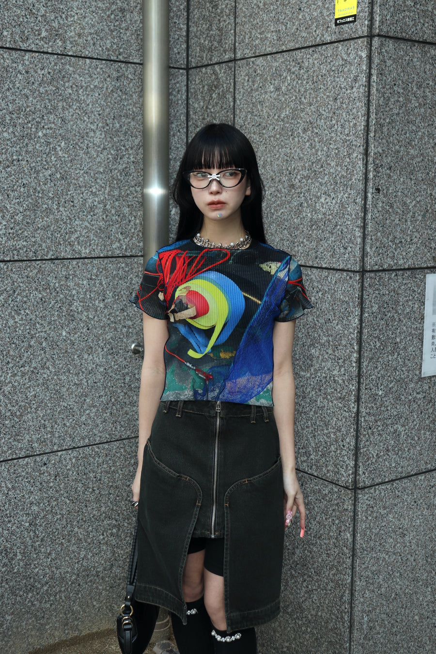 kotohayokozawa(コトハヨコザワ)のSHEER GRAPHIC TINY TOP BLUE MESSの