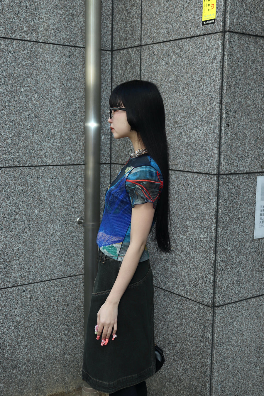 kotohayokozawa(コトハヨコザワ)のSHEER GRAPHIC TINY TOP BLUE MESSの