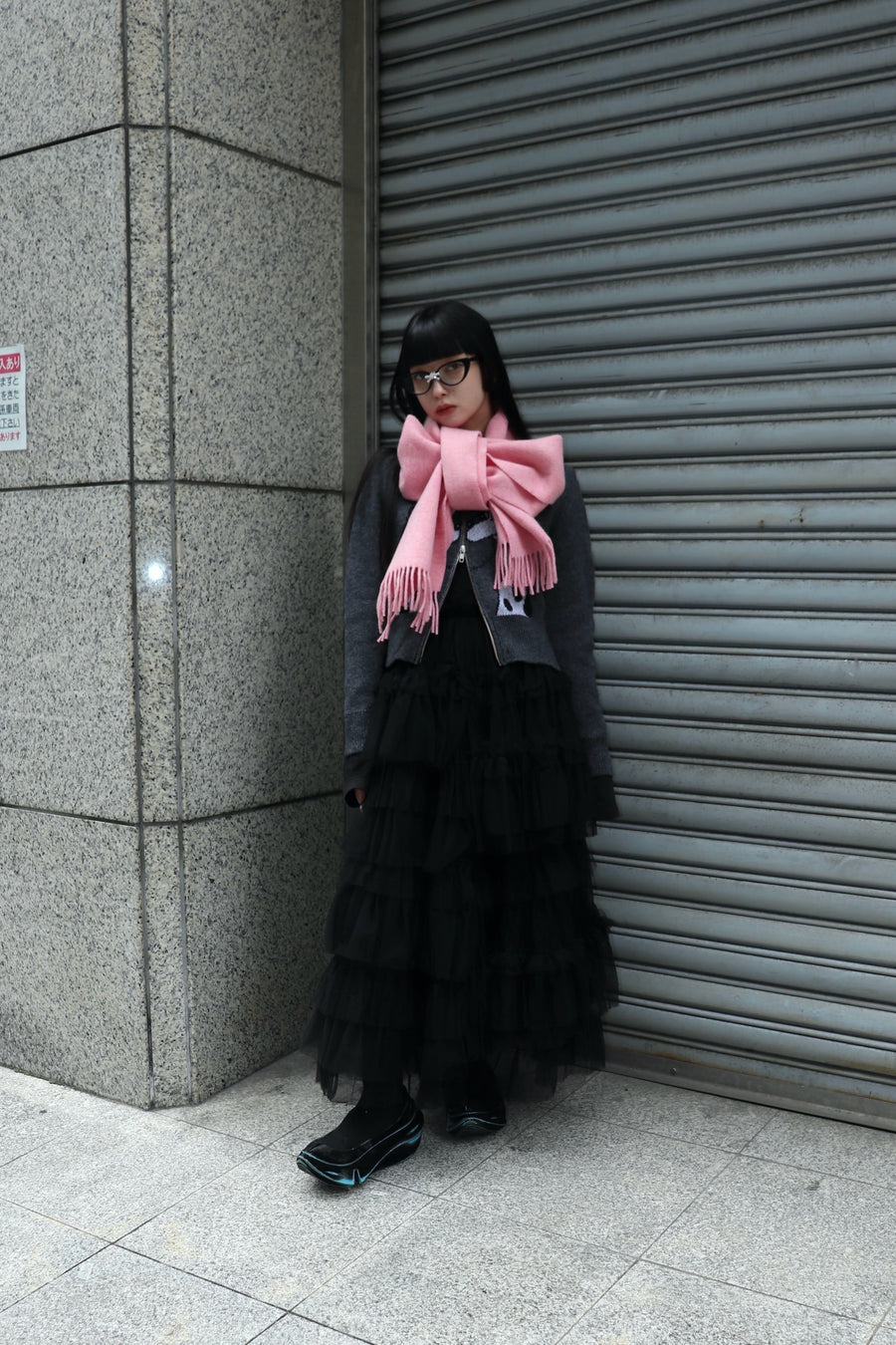 GANNI  Double Face Wool Solid Scarf(Mauve Morn)