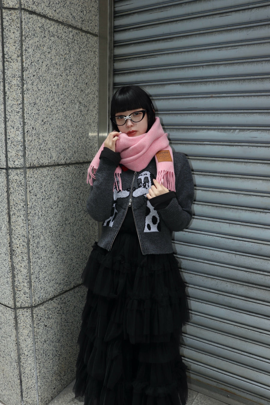 GANNI  Double Face Wool Solid Scarf(Mauve Morn)