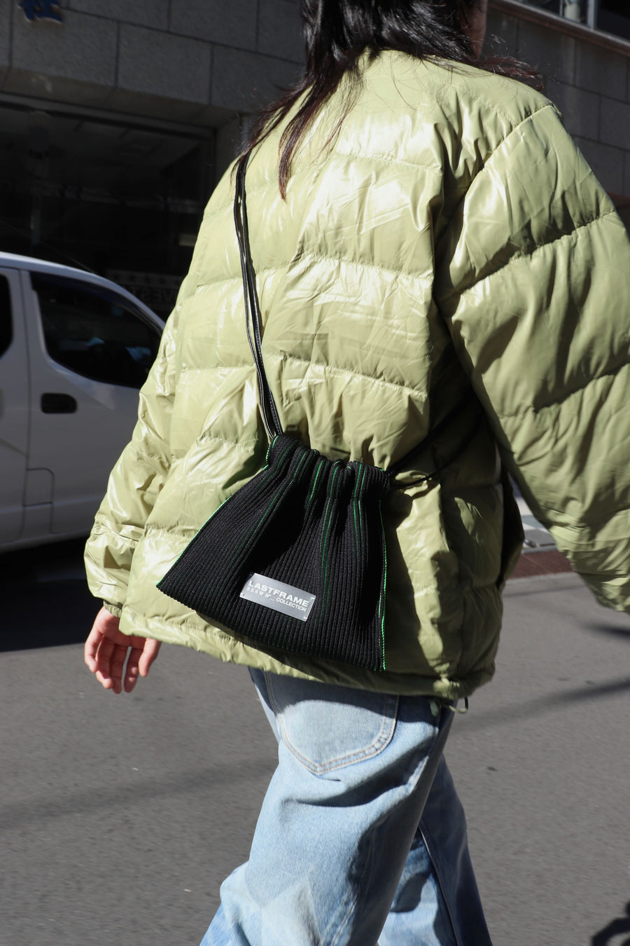 LASTFRAME  KASANE SACK BAG MINI(BLACK × NEON GREEN)
