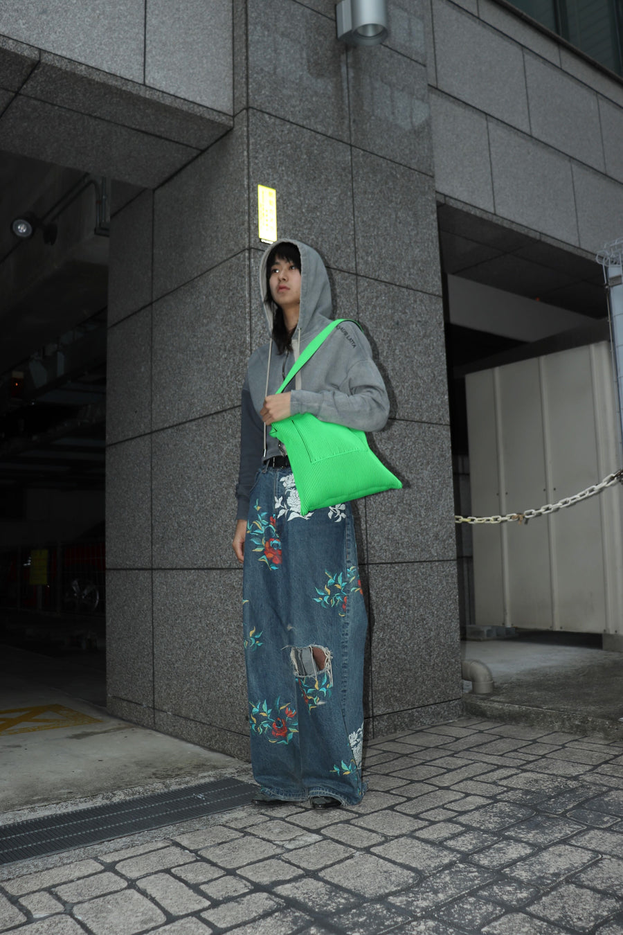 LASTFRAME  KASANE REVERSIBLE MUSUBI TOTE(BLACK × NEON GREEN)
