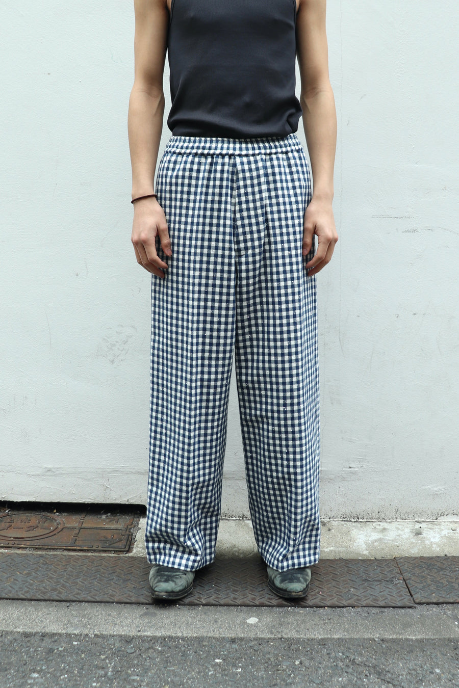 MASU(エムエーエスユー)のSPARKLING PLAID WIDE EASY PANTS BLUEの通販
