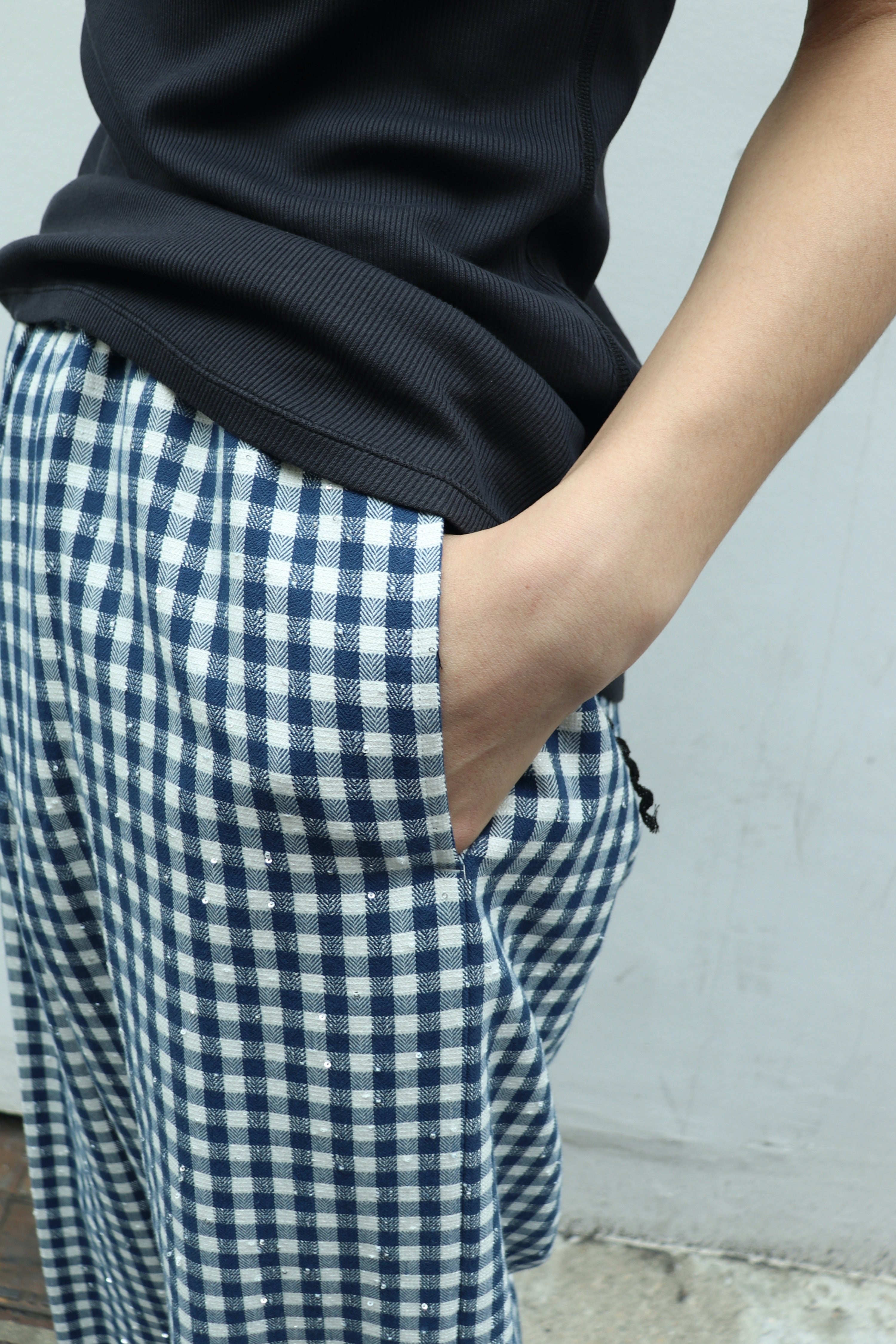 MASU(エムエーエスユー)のSPARKLING PLAID WIDE EASY PANTS BLUEの通販