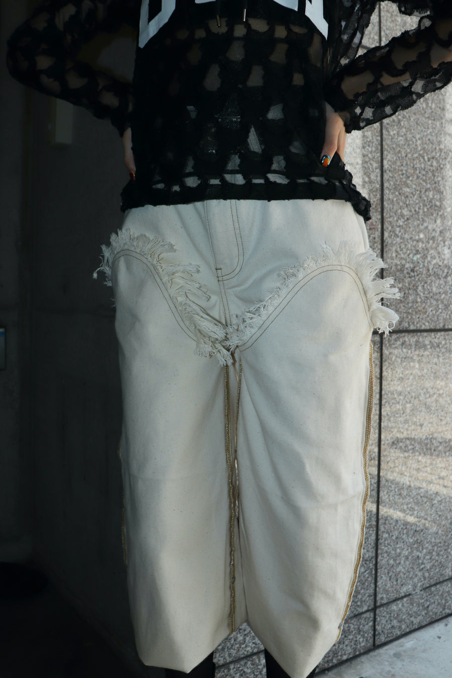 kotohayokozawa  ROLLED UP DENIM PANTS(WHITE)