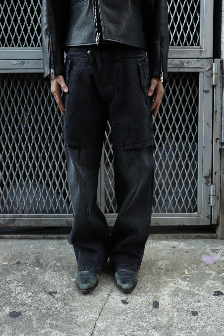 ANDERSSON BELL  UNISEX RAPTOR LAYERED WIDE-LEG JEANS(WASHED BLACK)