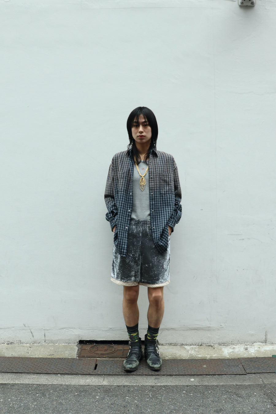 MASU(エムエーエスユー)のFADED SPARKLING PLAID SHIRT BLACKの通販