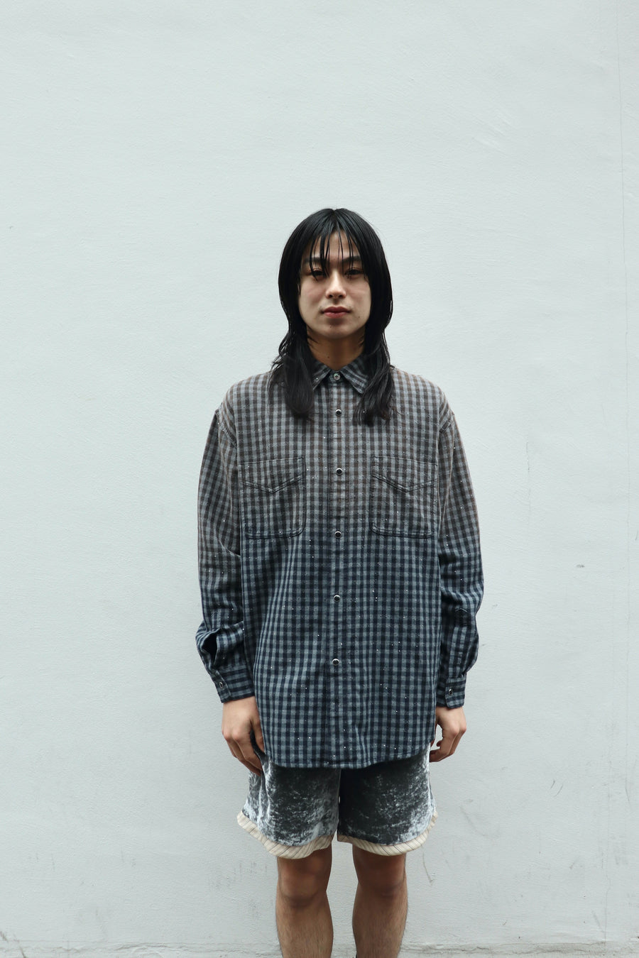 MASU(エムエーエスユー)のFADED SPARKLING PLAID SHIRT BLACKの通販