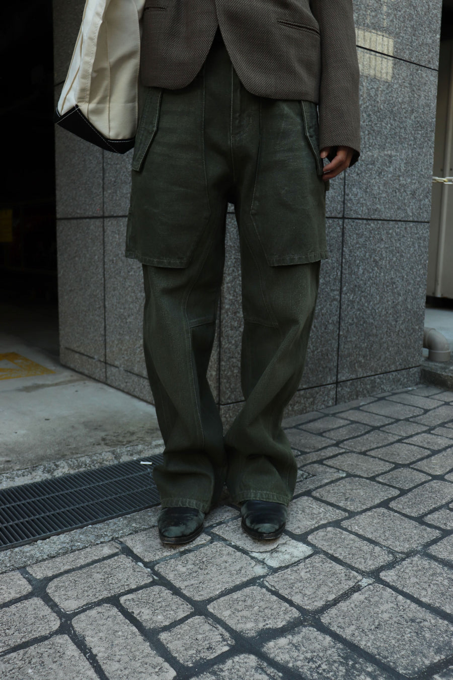 ANDERSSON BELL  UNISEX RAPTOR LAYERED WIDE-LEG JEANS(WASHED GREEN)