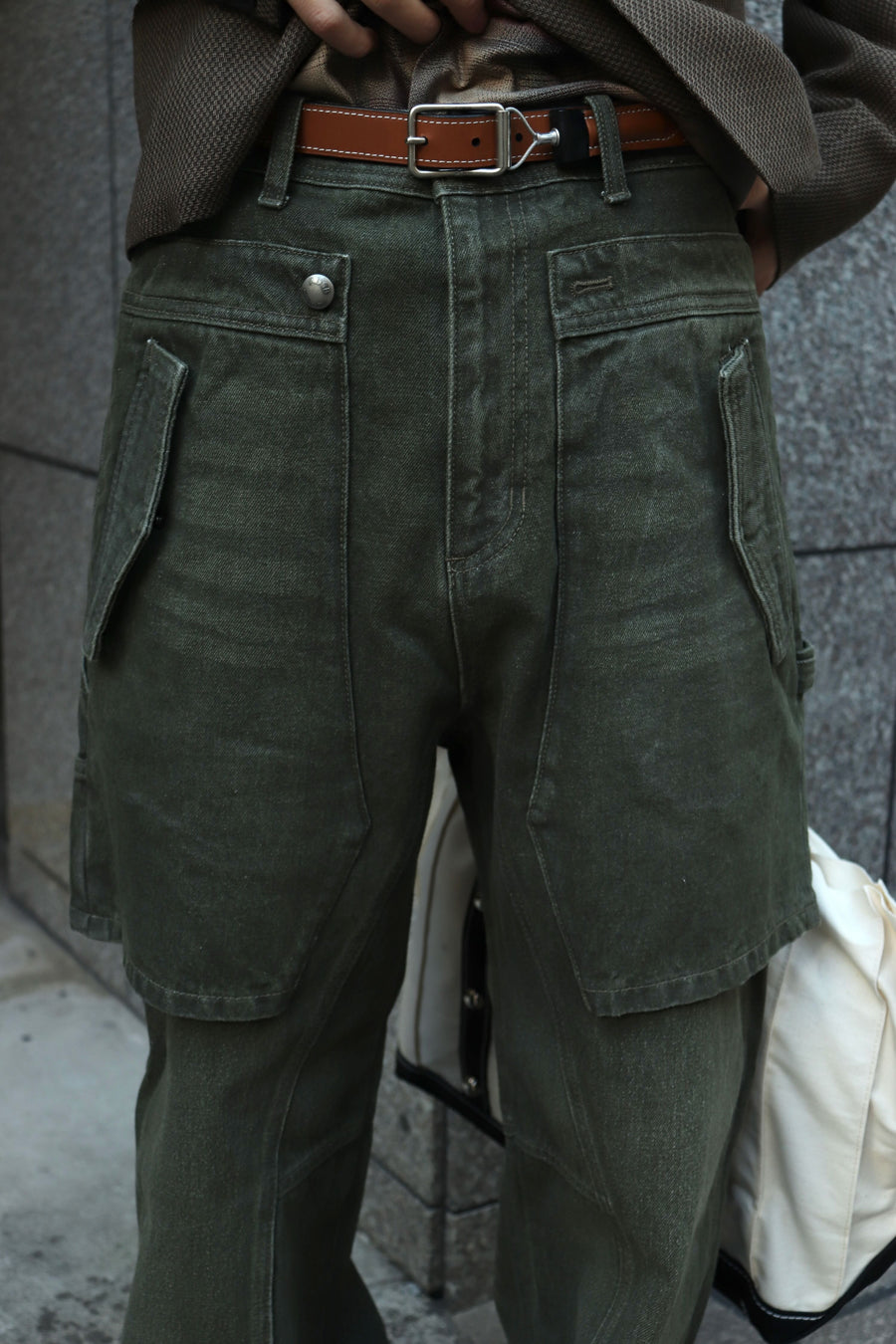 ANDERSSON BELL  UNISEX RAPTOR LAYERED WIDE-LEG JEANS(WASHED GREEN)