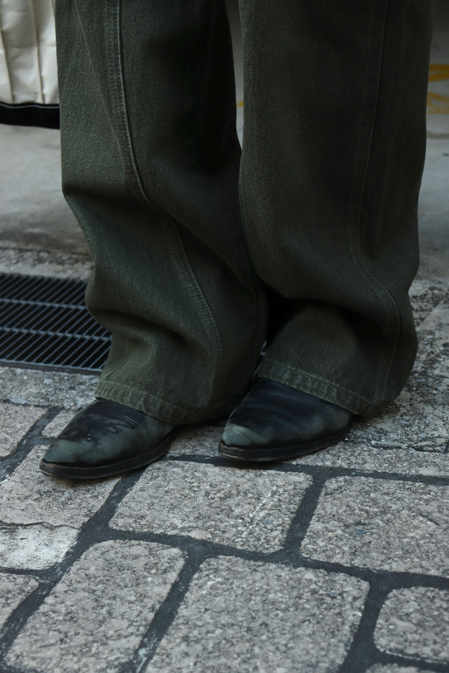 ANDERSSON BELL  UNISEX RAPTOR LAYERED WIDE-LEG JEANS(WASHED GREEN)