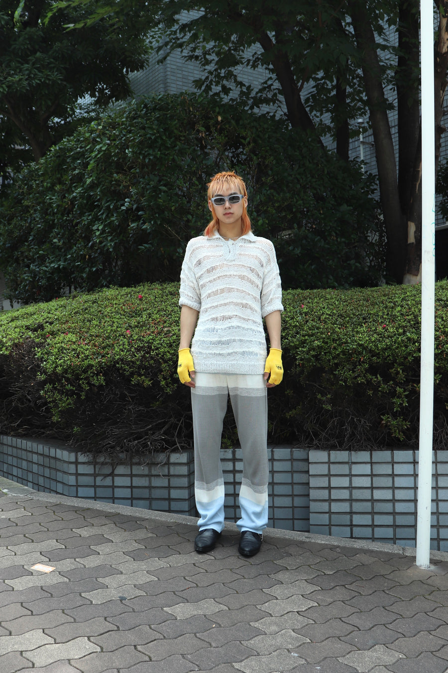 fluss × P.A.A.  Sheer hand knit polo