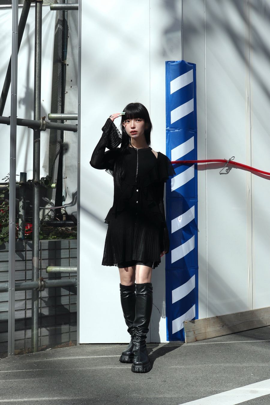FETICO(フェティコ)のLACE KNIT LONGLINE CARDIGAN BLACKの通販