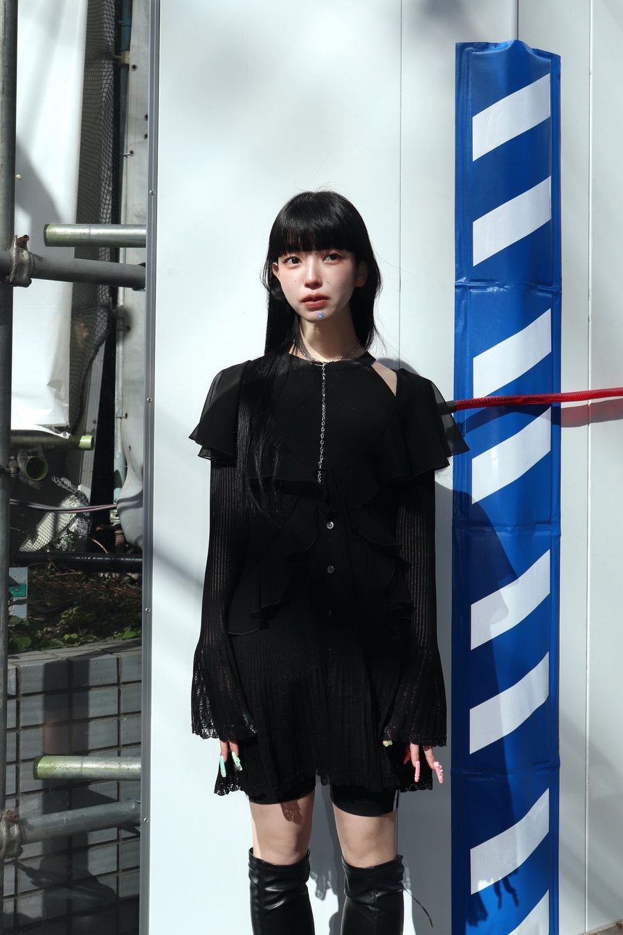 FETICO(フェティコ)のLACE KNIT LONGLINE CARDIGAN BLACKの通販