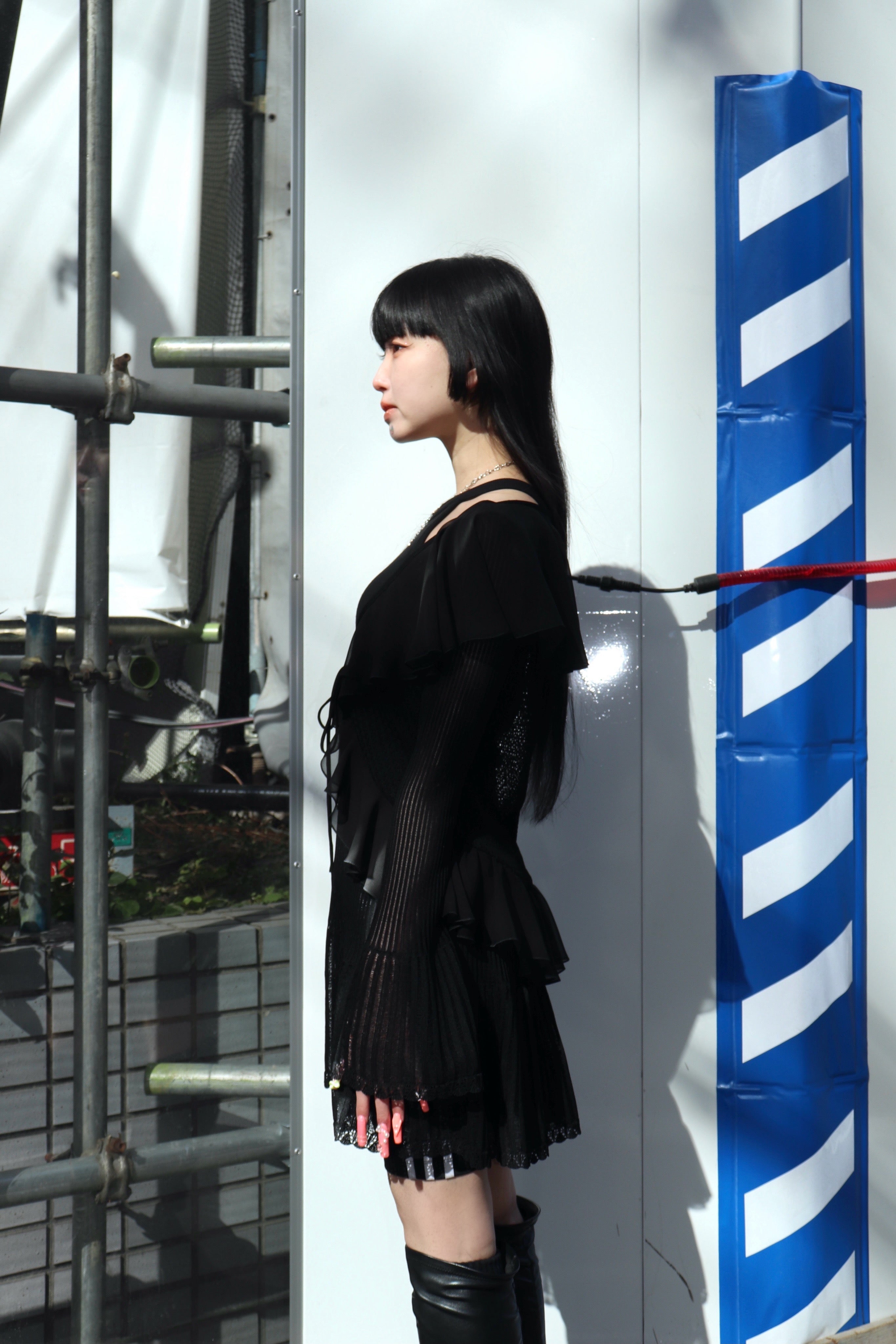 トップス FETICO LACE KNIT LONGLINE CARDIGAN FETICO(フェティコ)のLACE KNIT LONGLINE CARDIGAN BLACKの通販