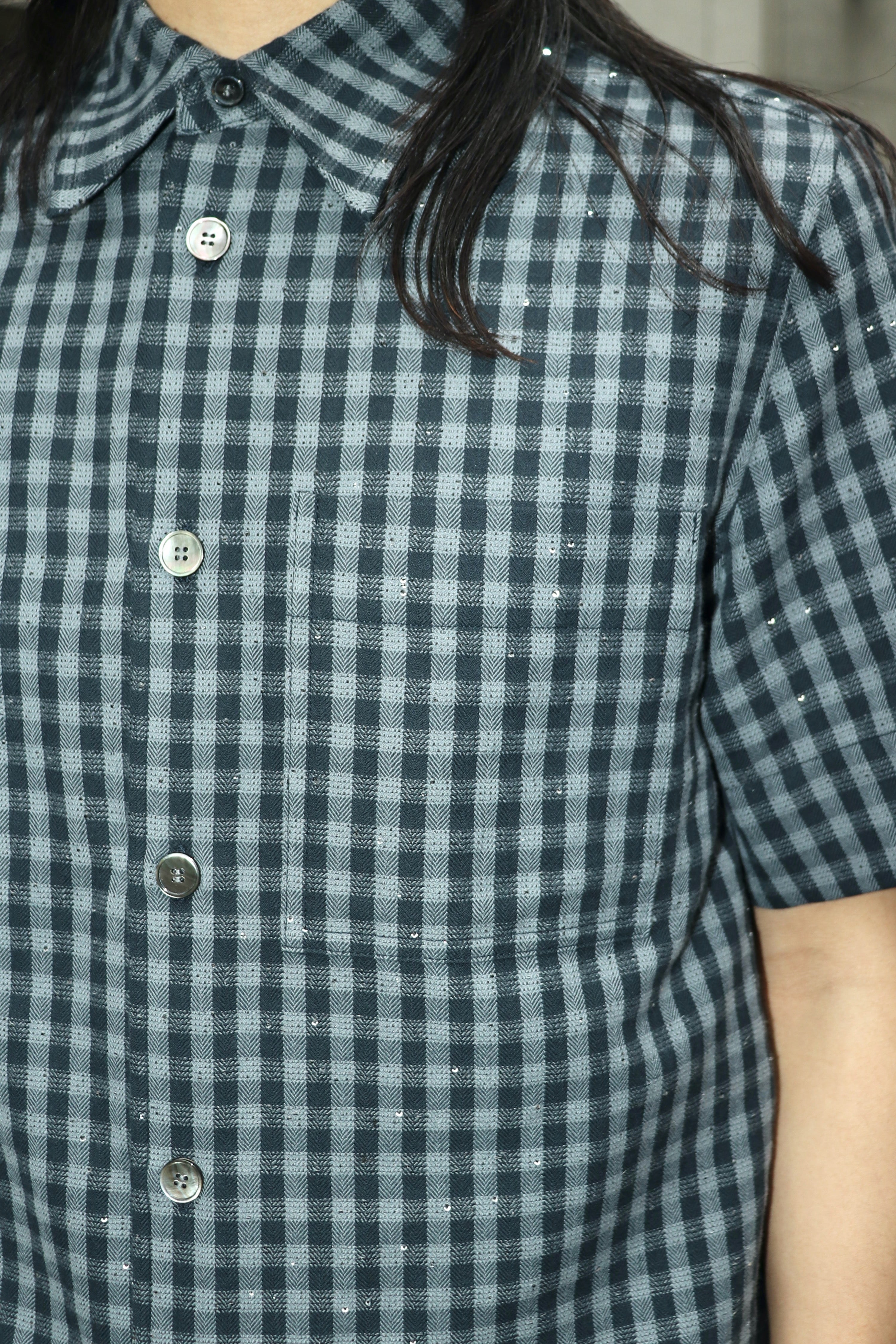 MASU(エムエーエスユー)のSPARKLING PLAID HALF SLEEVE SHIRT BLACKの