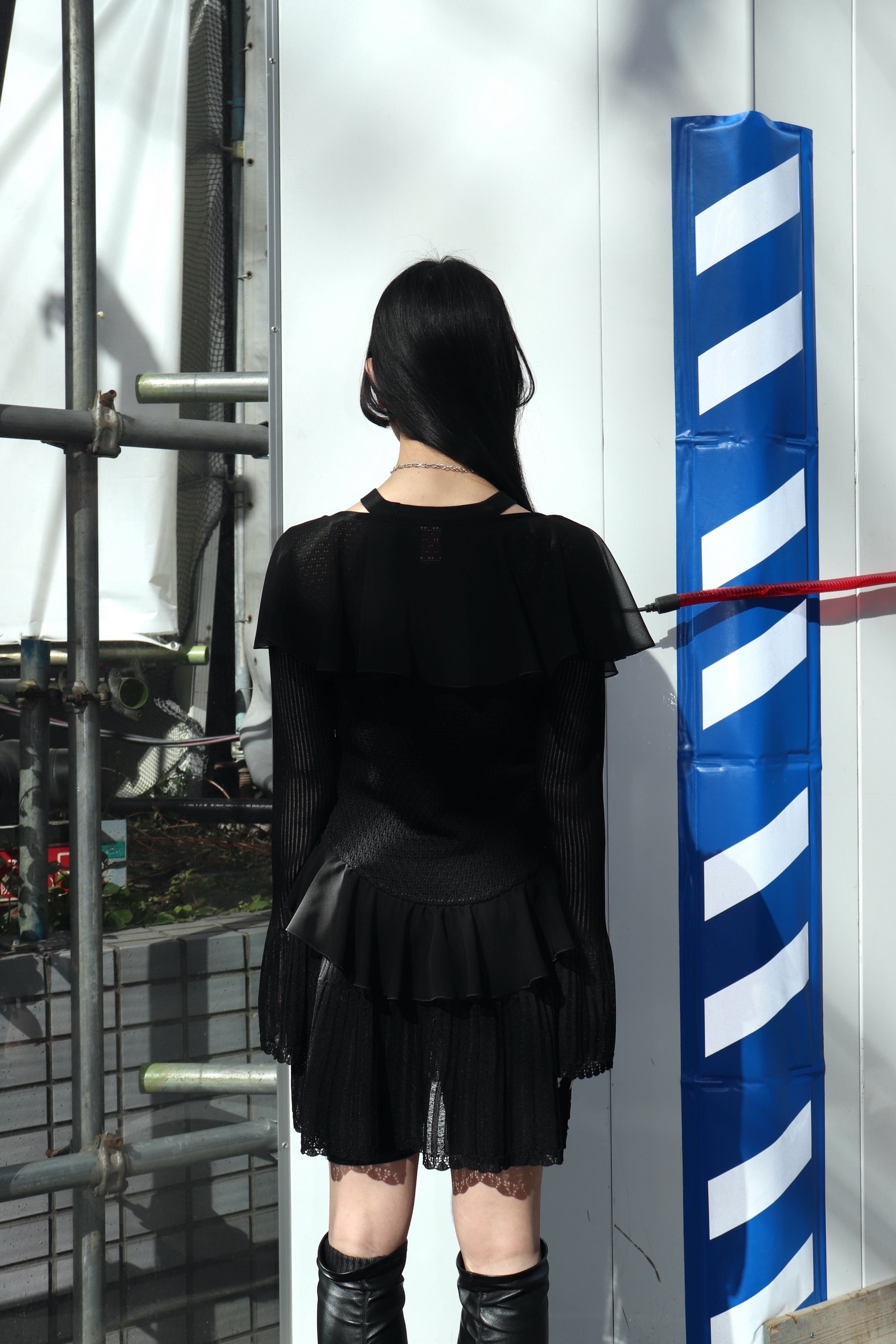 FETICO(フェティコ)のLACE KNIT LONGLINE CARDIGAN BLACKの通販