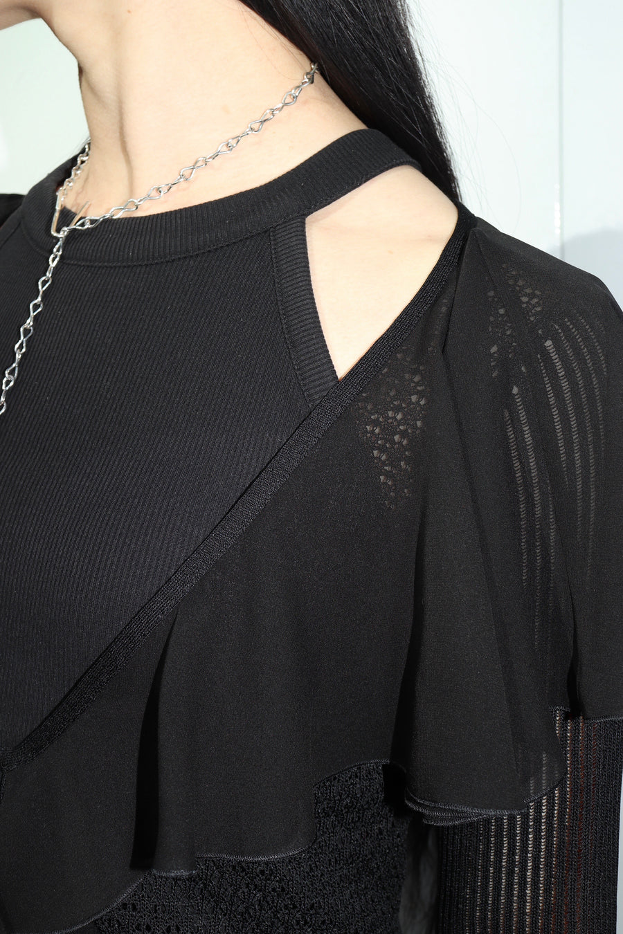 FETICO(フェティコ)のLACE KNIT LONGLINE CARDIGAN BLACKの通販