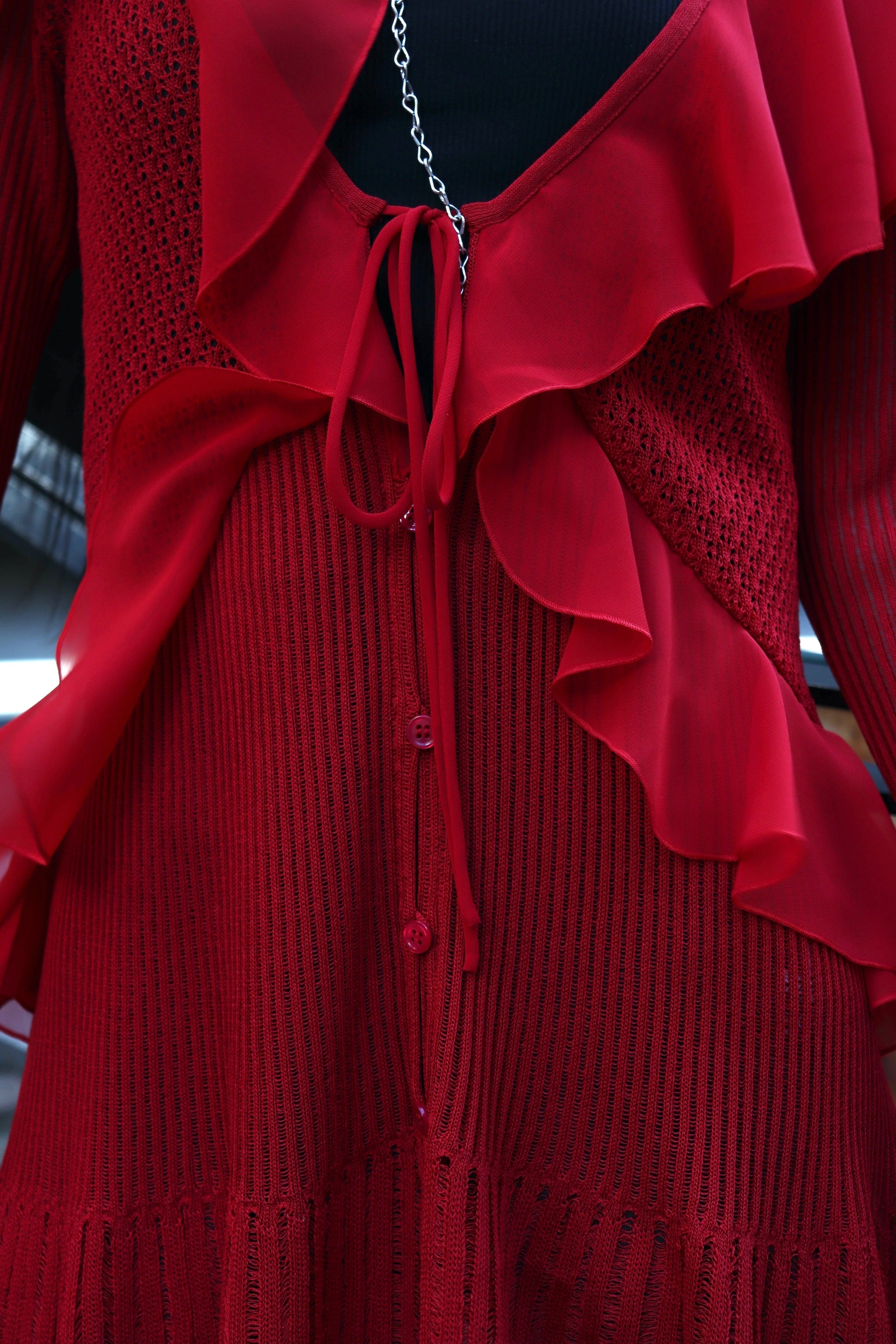 FETICO(フェティコ)のLACE KNIT LONGLINE CARDIGAN REDの通販｜PALETTE