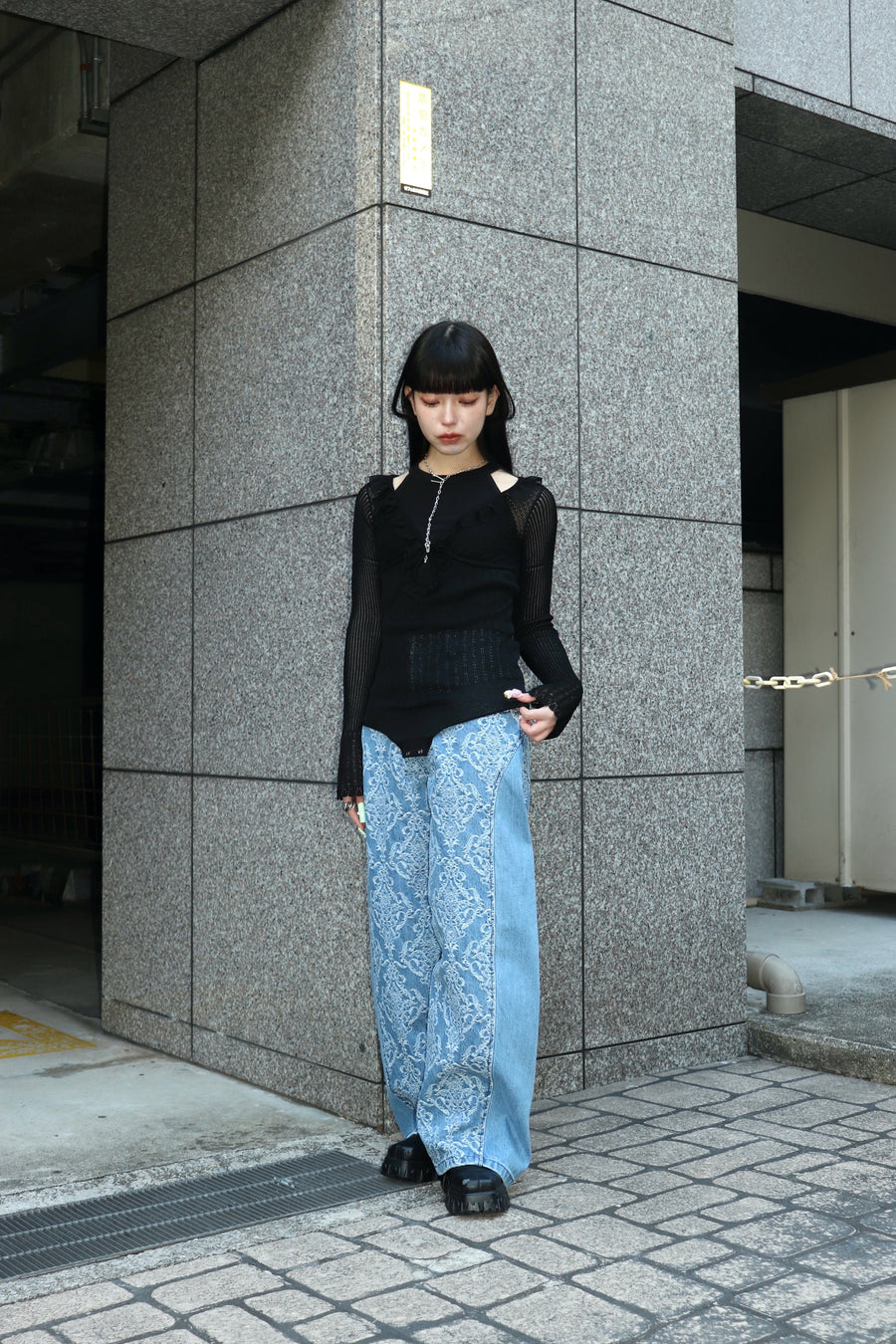 FETICO(フェティコ)のDAMASK-JACQUARD DENIM CURVE-FIT HIGH-RISE