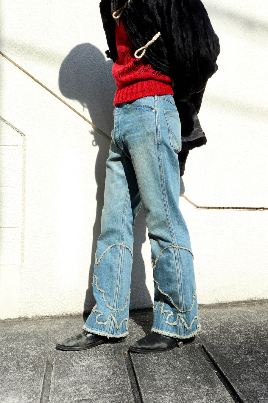 HOMMENA  Boots Cut Western Denim Pants