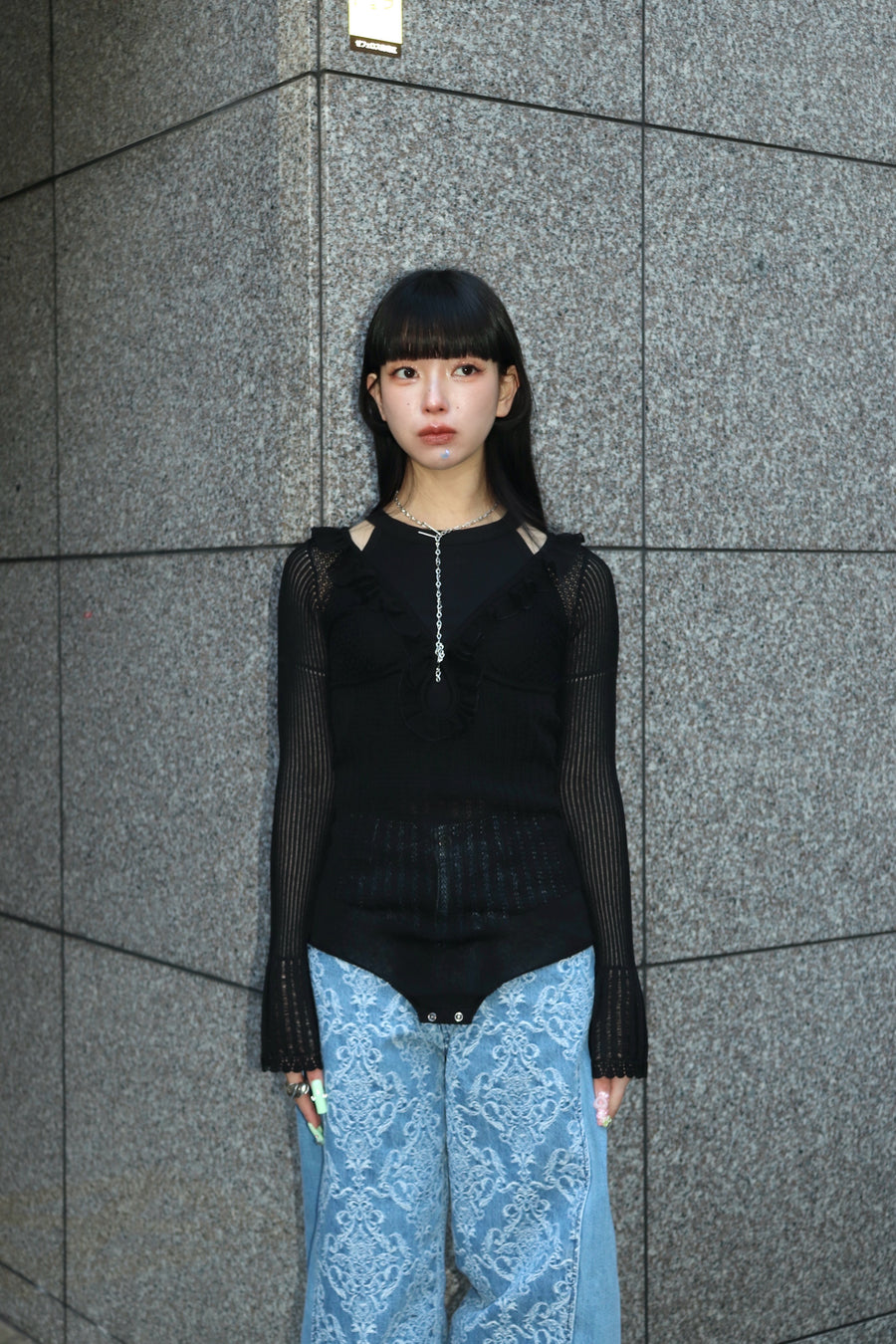 FETICO(フェティコ)のLACE KNIT CUT-OUT BODYSUIT BLACKの通販
