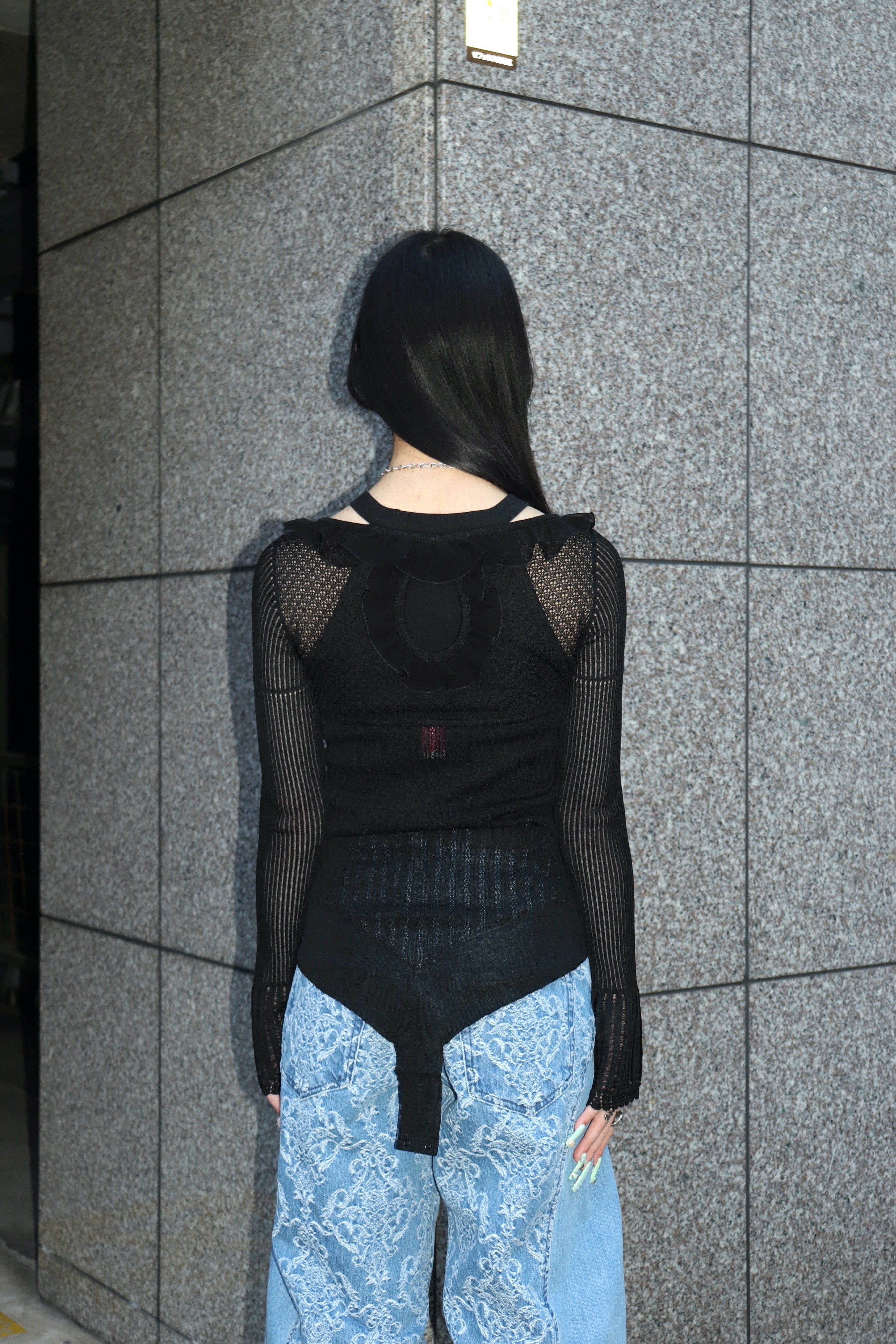 フェティコLACE KNIT CUT OUT BODYSUIT 36 FETICO(フェティコ)のLACE KNIT CUT-OUT BODYSUIT BLACKの通販