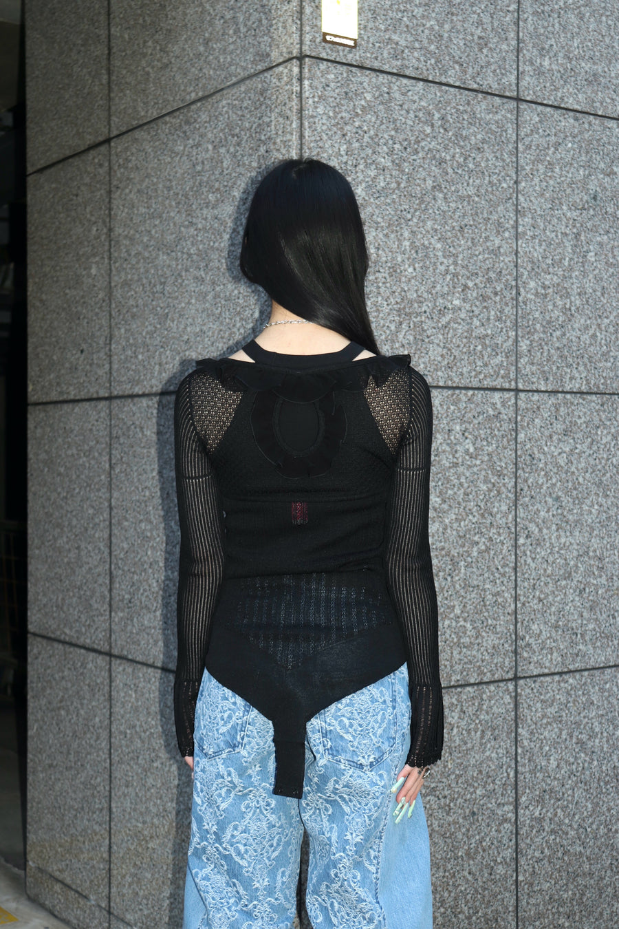 トップス FETICO LACE KNIT CUT OUT BODYSUIT FETICO(フェティコ)のLACE KNIT CUT-OUT BODYSUIT BLACKの通販