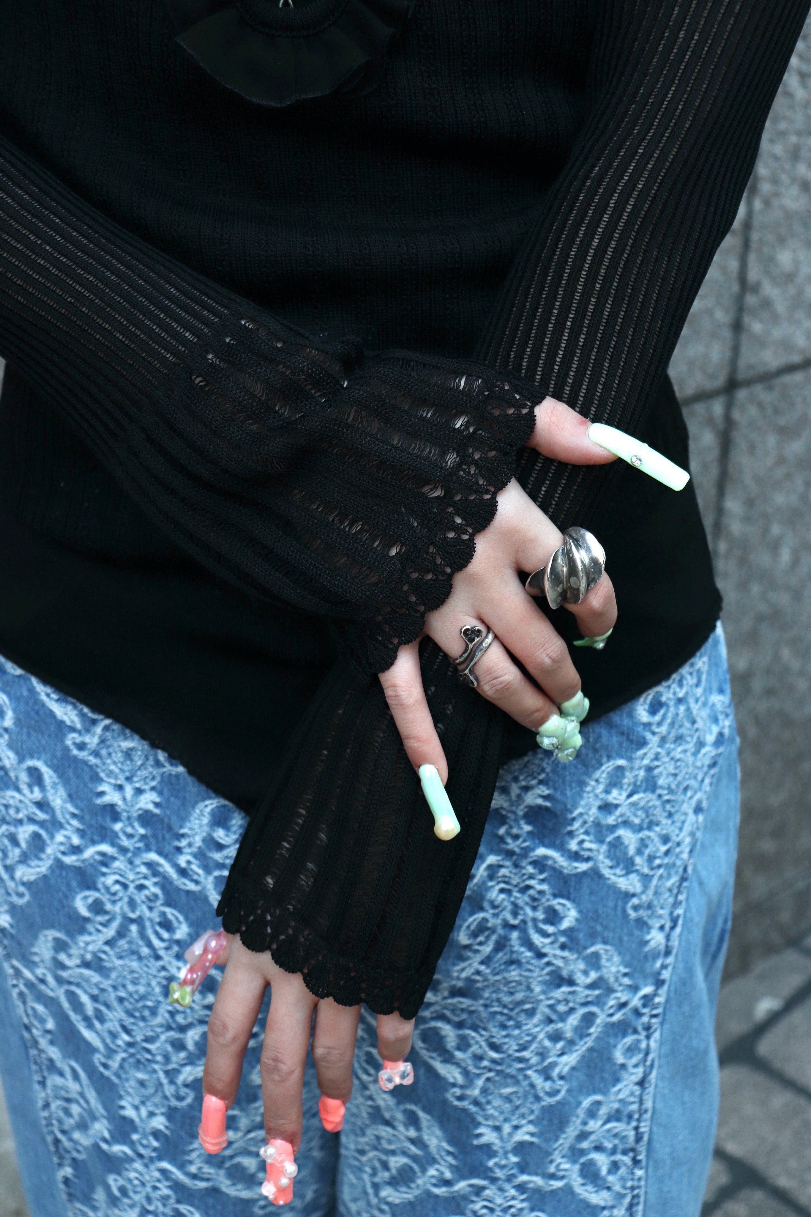 FETICO(フェティコ)のLACE KNIT CUT-OUT BODYSUIT BLACKの通販
