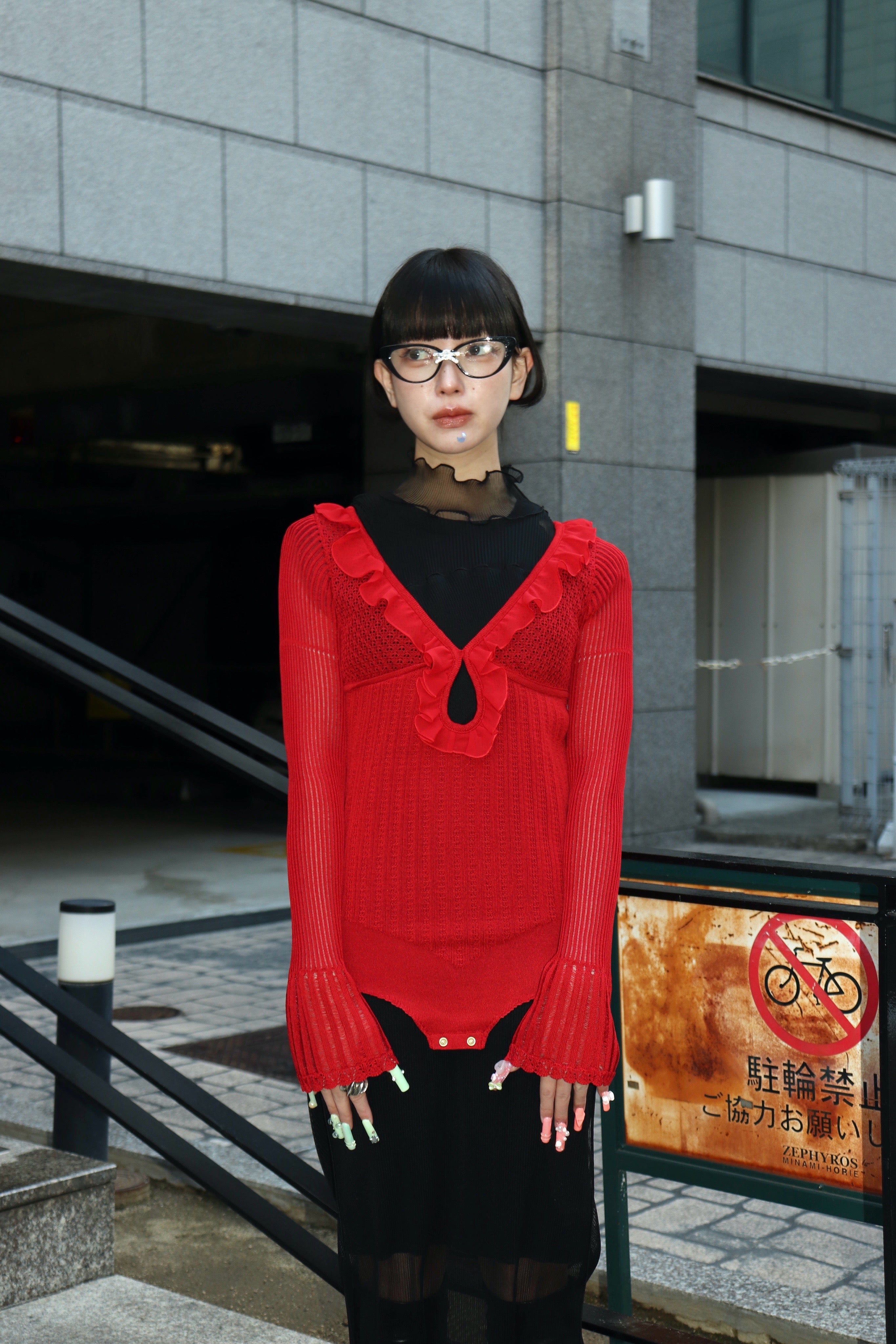 FETICO(フェティコ)のLACE KNIT CUT-OUT BODYSUIT REDの通販｜PALETTE