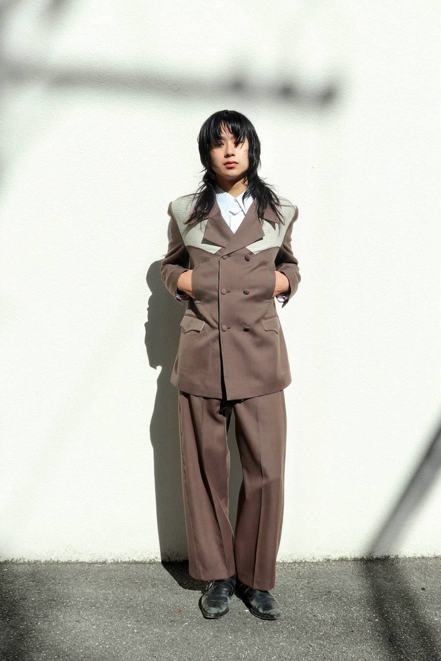 HOMMENA  Frillrd Western Double Breasted Jacket(BROWN)