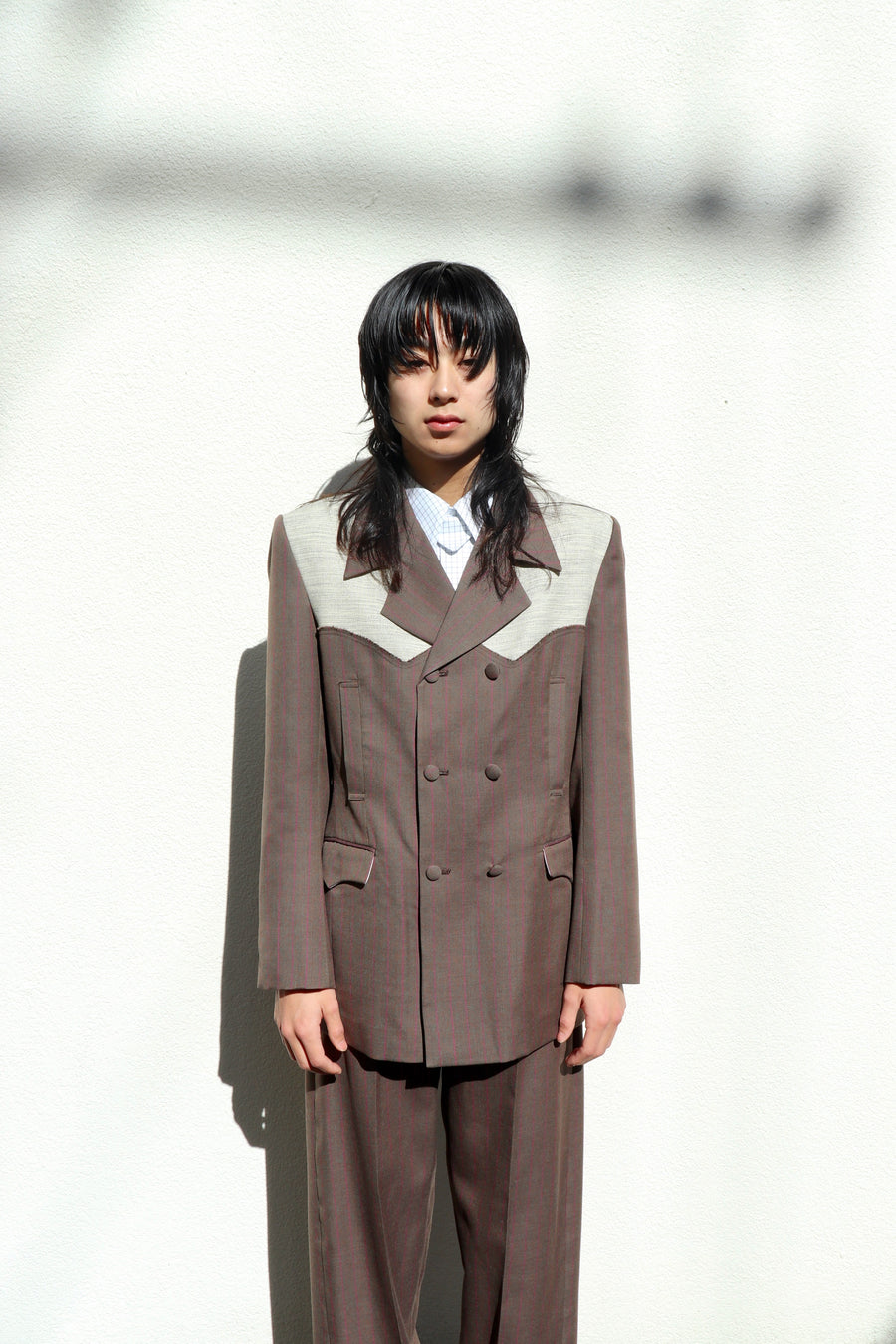 HOMMENA  Frillrd Western Double Breasted Jacket(BROWN)