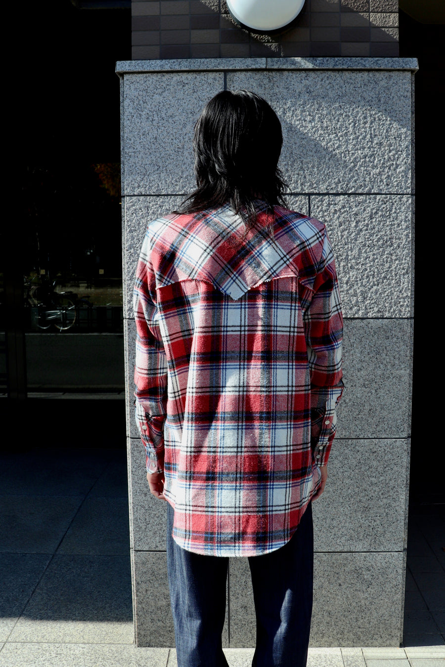 HOMMENA  Scarf Collar Western Shirt(CHECK RED)