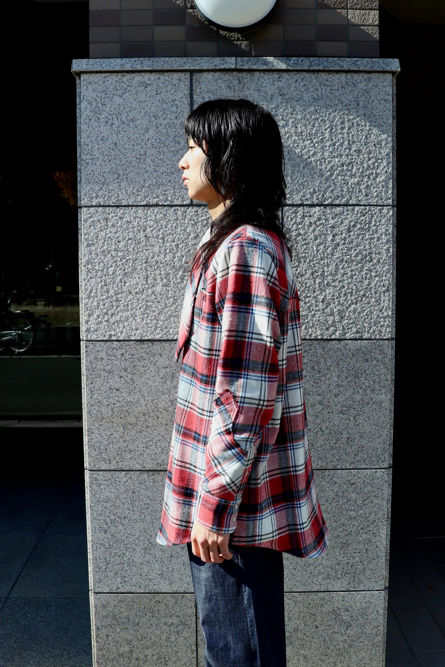 HOMMENA  Scarf Collar Western Shirt(CHECK RED)