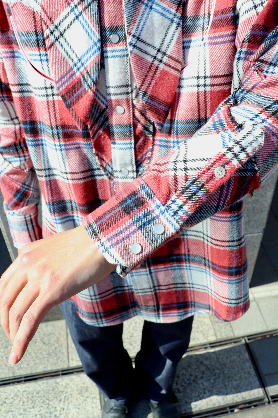 HOMMENA  Scarf Collar Western Shirt(CHECK RED)