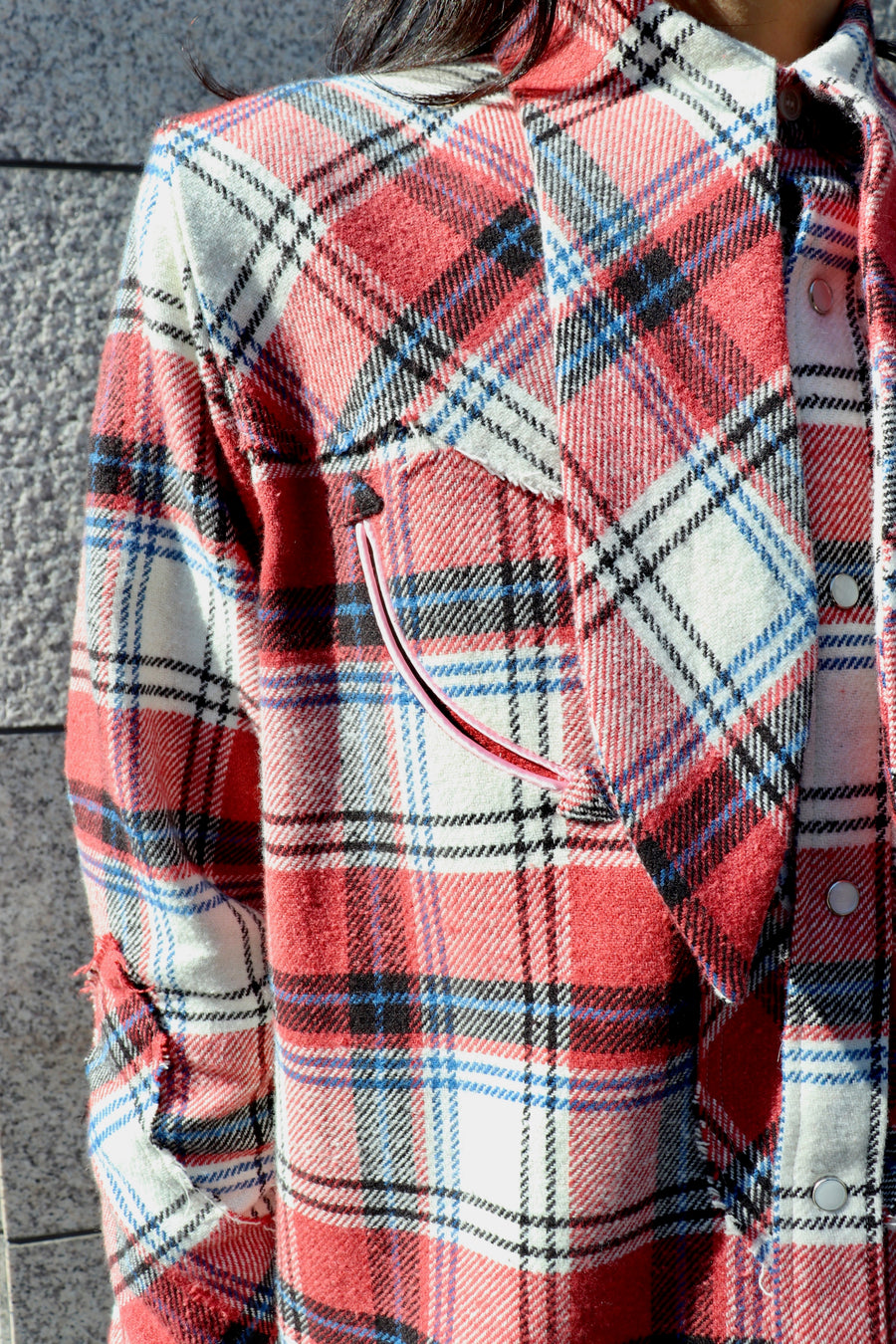 HOMMENA  Scarf Collar Western Shirt(CHECK RED)