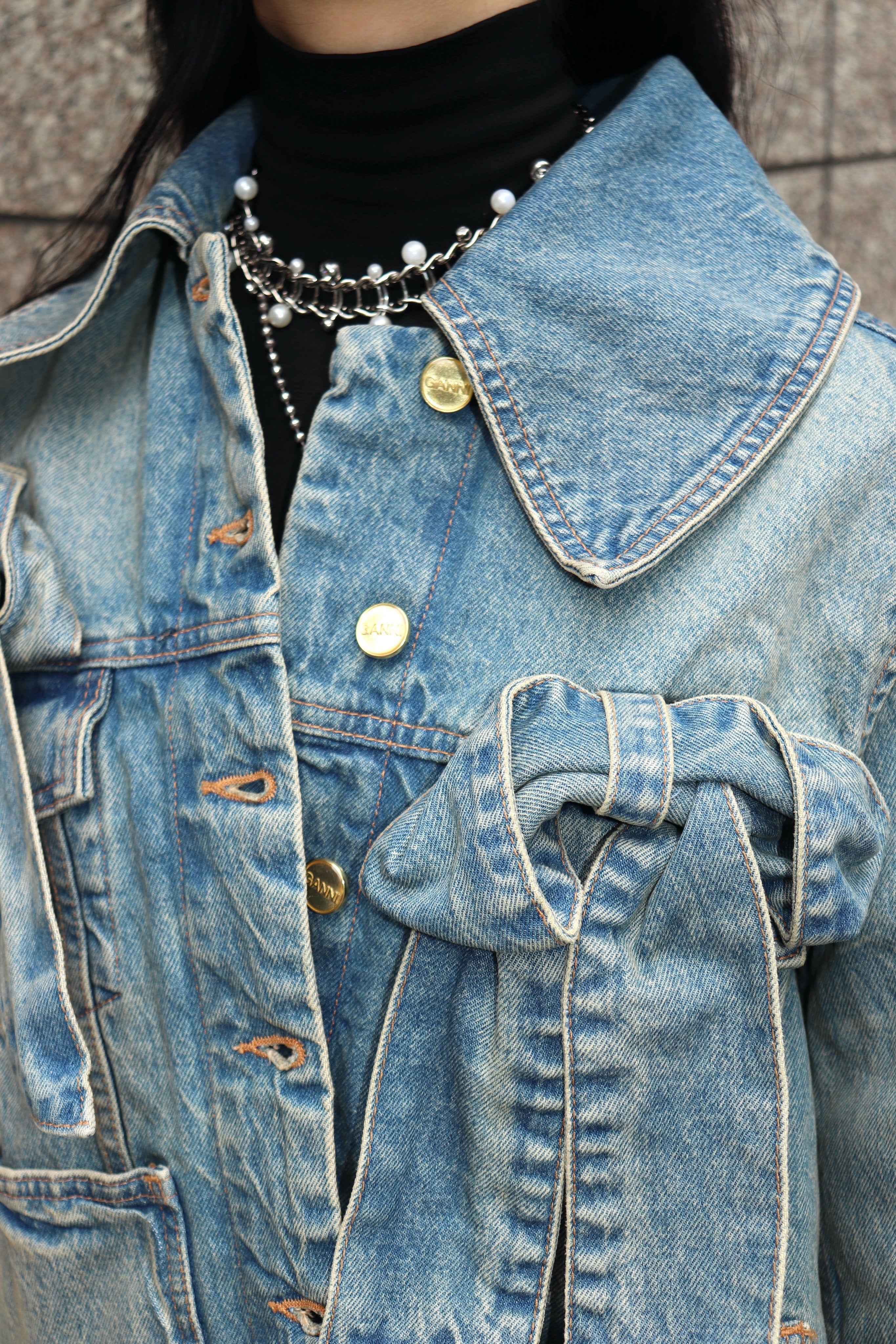 GANNI(ガニー)のTint Rigid Denim Bow Jacket Mid Blue Vintageの通販