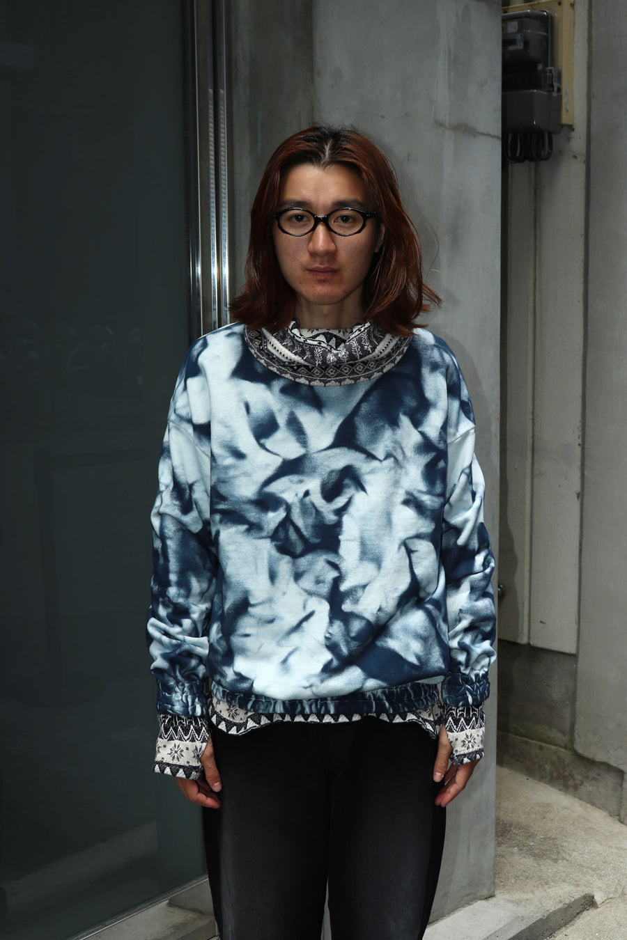 SHINYAKOZUKA  OVERDYED CREW NECK(WHITE NAVY)