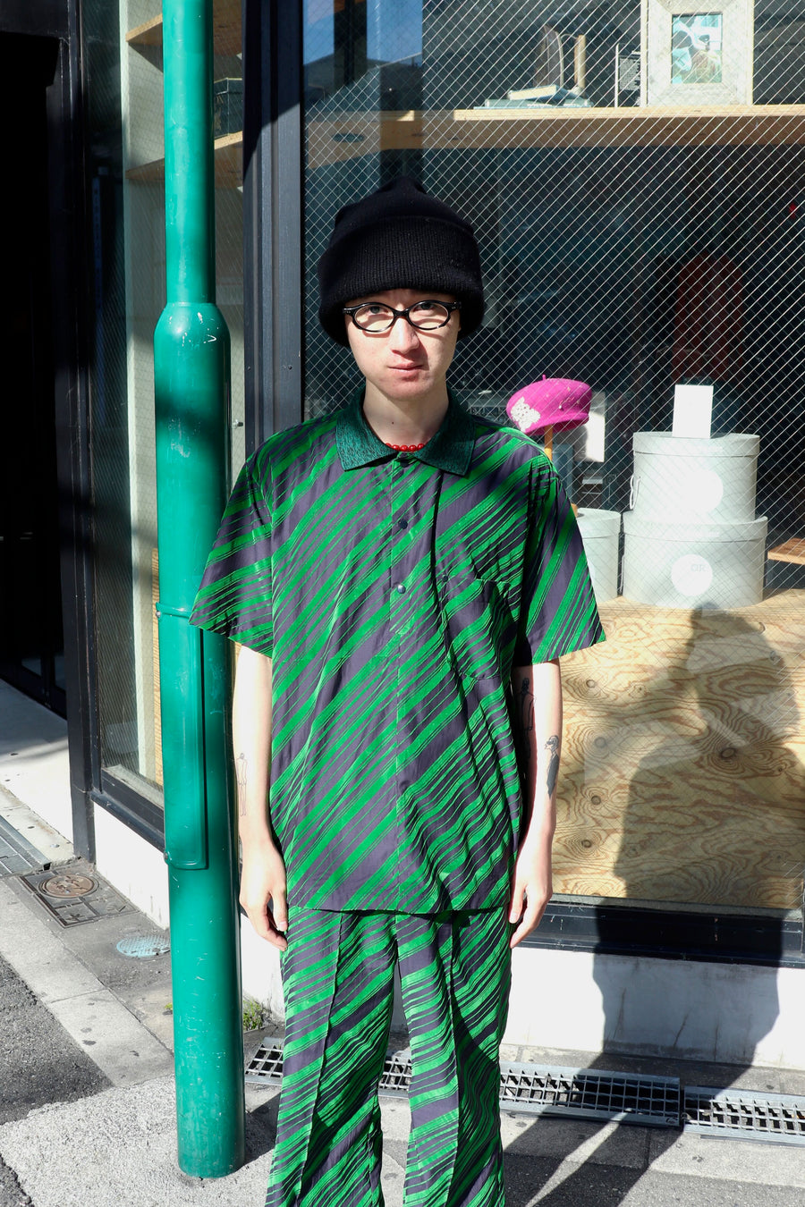 TOGA TOO  Flocky print S/S shirt(GREEN)