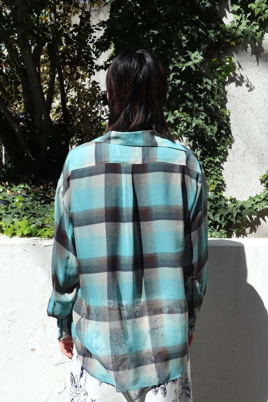 SUGARHILL  SHEER OMBRE PLAID BLOUSE(GREEN OMBRE)