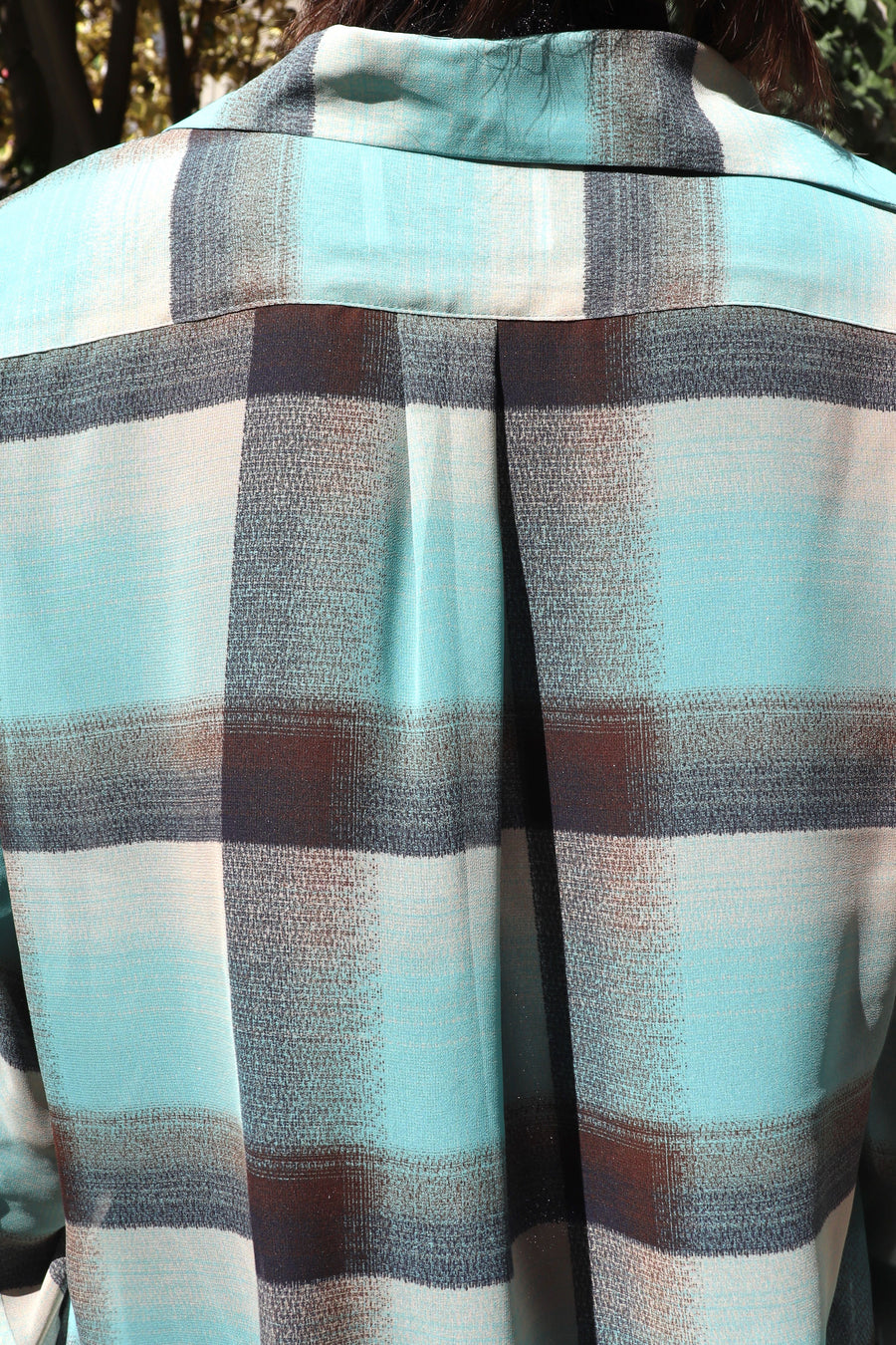 SUGARHILL  SHEER OMBRE PLAID BLOUSE(GREEN OMBRE)
