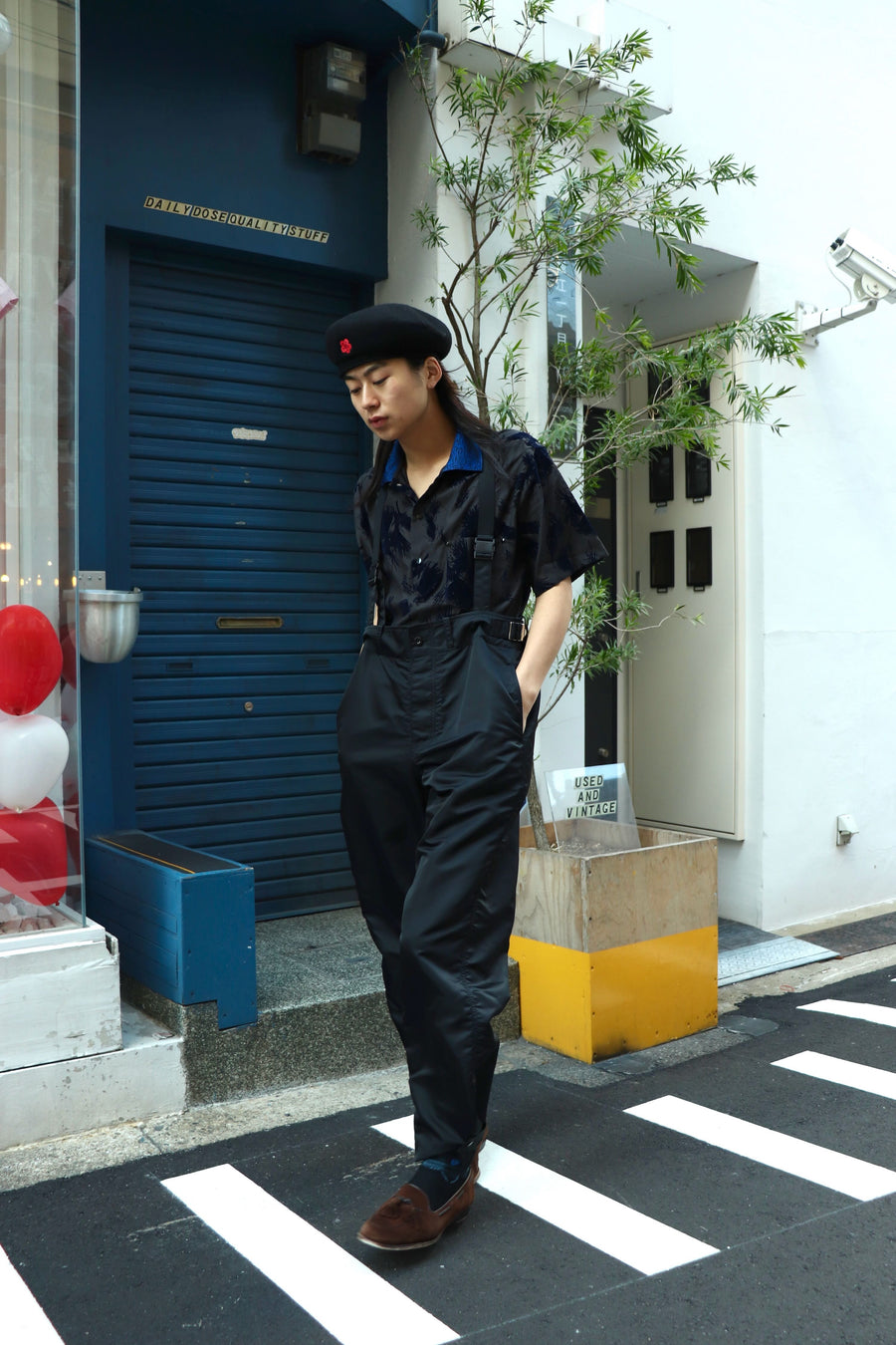 TOGA VIRILIS  Nylon twill suspenders pants(BLACK)