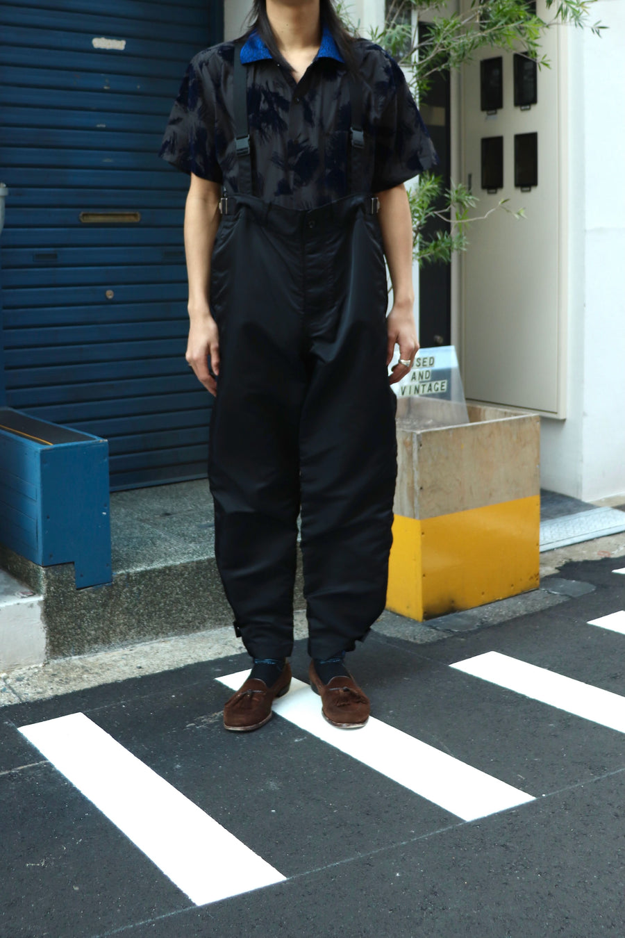 TOGA VIRILIS  Nylon twill suspenders pants(BLACK)